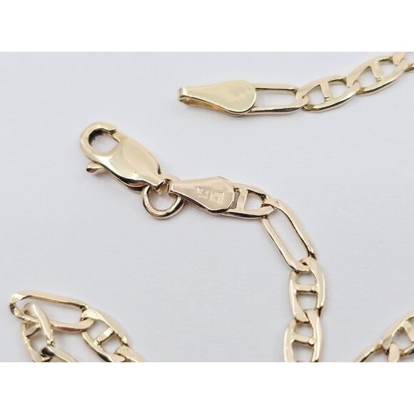 Unique 14K Karat Solid Yellow Gold Designer Figaro Link Bracelet - 7.75" Length - Picture 10 of 12